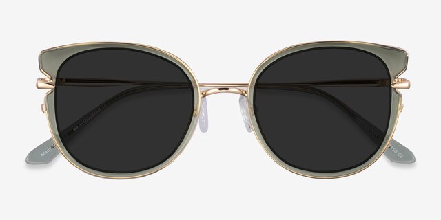 Fascination Clear Green Gold MetalSunglass Frames from EyeBuyDirect, Closed View