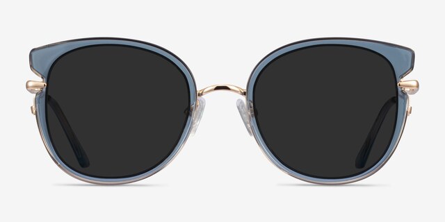 Fascination Clear Blue Gold MetalSunglass Frames from EyeBuyDirect, Front View