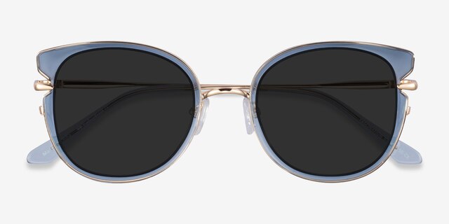 Fascination Clear Blue Gold MetalSunglass Frames from EyeBuyDirect, Closed View