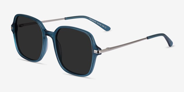 Salvador Teal AcetateSunglass Frames from EyeBuyDirect, Angle View