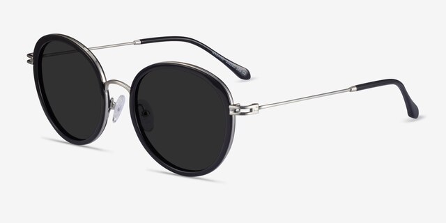 Nagano Black Silver AcetateSunglass Frames from EyeBuyDirect, Angle View