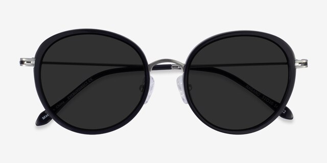 Nagano Black Silver AcetateSunglass Frames from EyeBuyDirect, Closed View