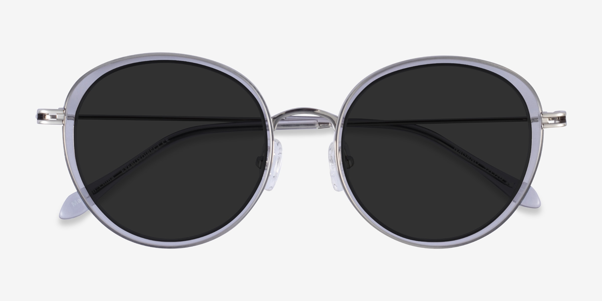 Nagano - Round Clear Gray Silver Frame Prescription Sunglasses