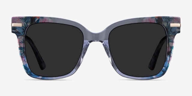 September Clear Blue Floral Gold AcetateSunglass Frames from EyeBuyDirect, Front View