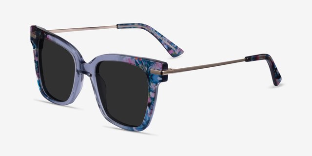 September Clear Blue Floral Gold AcetateSunglass Frames from EyeBuyDirect, Angle View