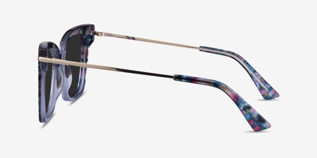 September Clear Blue Floral Gold AcetateSunglass Frames from EyeBuyDirect, Side View