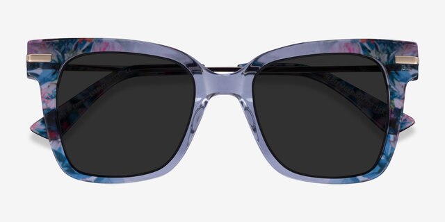 September Clear Blue Floral Gold AcetateSunglass Frames from EyeBuyDirect, Closed View