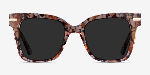 September Brown Floral Gold AcetateSunglass Frames from EyeBuyDirect, Front View