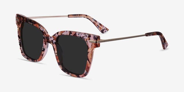 September Brown Floral Gold AcetateSunglass Frames from EyeBuyDirect, Angle View