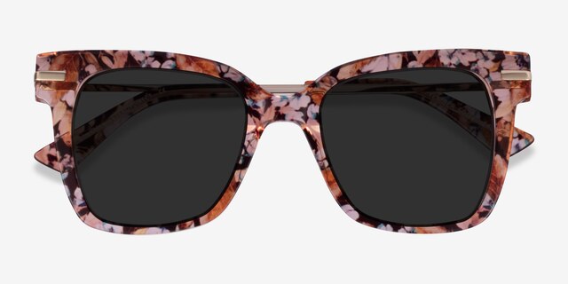 September Brown Floral Gold AcetateSunglass Frames from EyeBuyDirect, Closed View