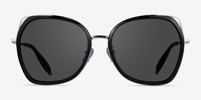Honesty Black Silver AcetateSunglass Frames from EyeBuyDirect, Front View