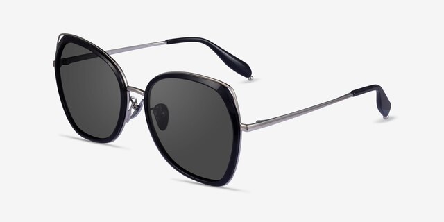 Honesty Black Silver AcetateSunglass Frames from EyeBuyDirect, Angle View