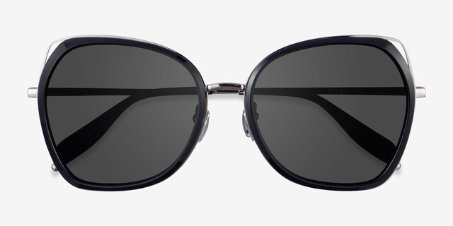 Honesty Black Silver AcetateSunglass Frames from EyeBuyDirect, Closed View