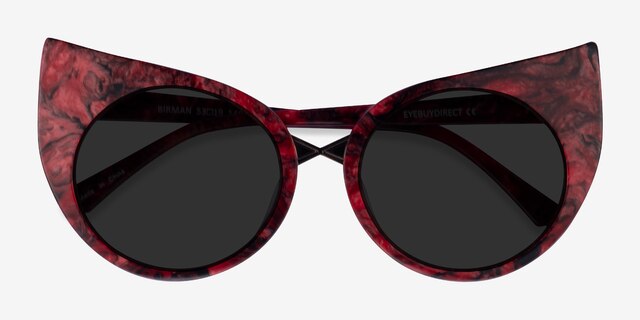 Birman Red Striped Gold AcetateSunglass Frames from EyeBuyDirect, Closed View