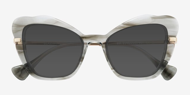 Glasswing Striped Gray AcetateSunglass Frames from EyeBuyDirect, Closed View