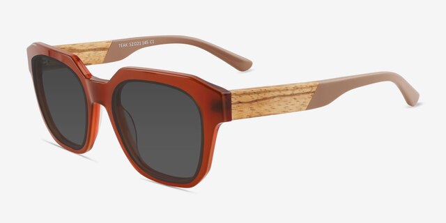 Teak Dark Orange AcetateSunglass Frames from EyeBuyDirect, Angle View