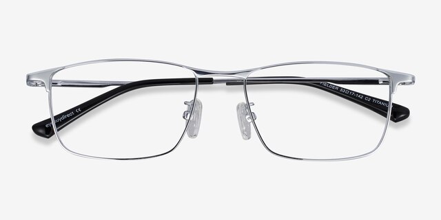 Fielder Silver TitaniumEyeglass Frames from EyeBuyDirect, Closed View