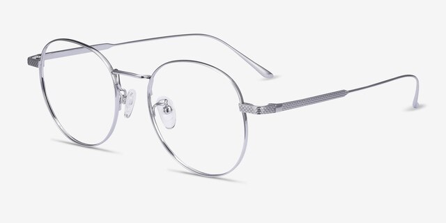 Geometry Silver TitaniumEyeglass Frames from EyeBuyDirect, Angle View