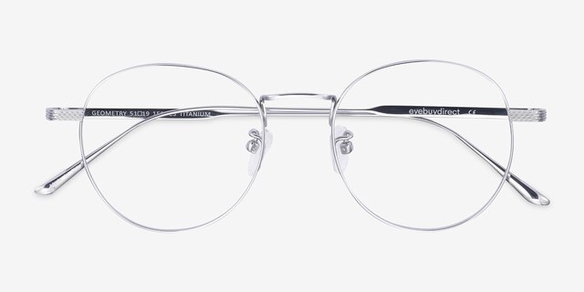 Geometry Silver TitaniumEyeglass Frames from EyeBuyDirect, Closed View