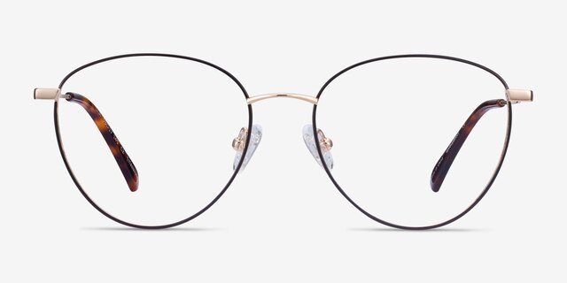 Lila Black & Gold TitaniumEyeglass Frames from EyeBuyDirect, Front View