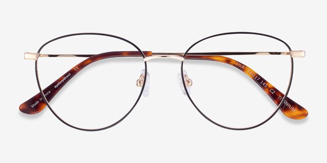 Lila Black & Gold TitaniumEyeglass Frames from EyeBuyDirect, Closed View
