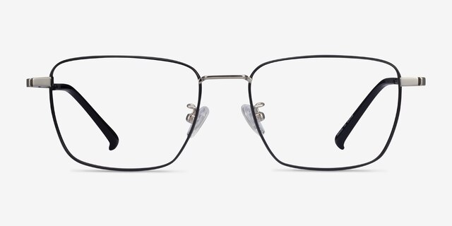 Lorem Black Silver TitaniumEyeglass Frames from EyeBuyDirect, Front View