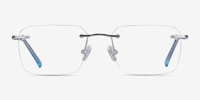 Nate Silver Clear Blue TitaniumEyeglass Frames from EyeBuyDirect, Front View