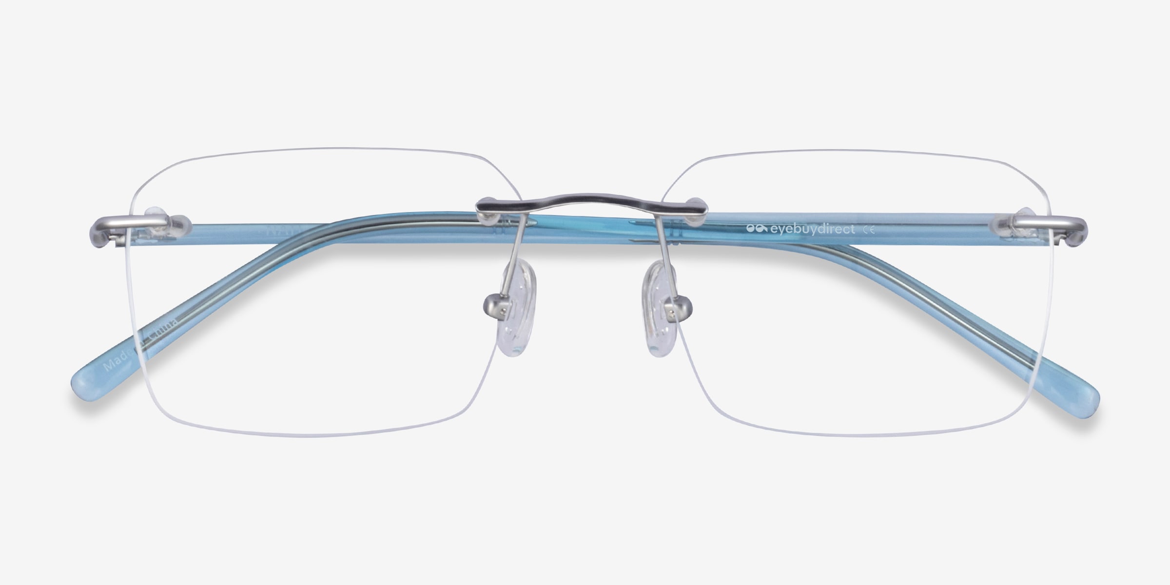 Nate Rectangle Silver Clear Blue Rimless Eyeglasses | Eyebuydirect