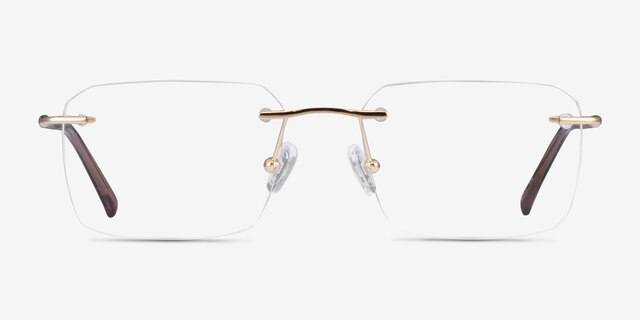 Nate Gold Brown TitaniumEyeglass Frames from EyeBuyDirect, Front View