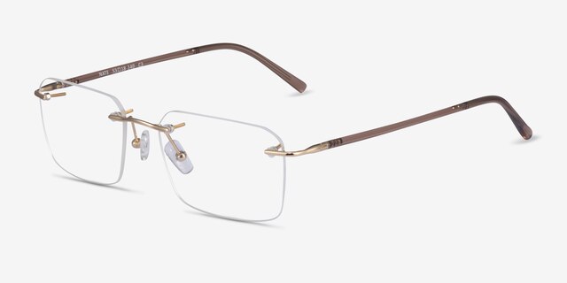 Nate Gold Brown TitaniumEyeglass Frames from EyeBuyDirect, Angle View