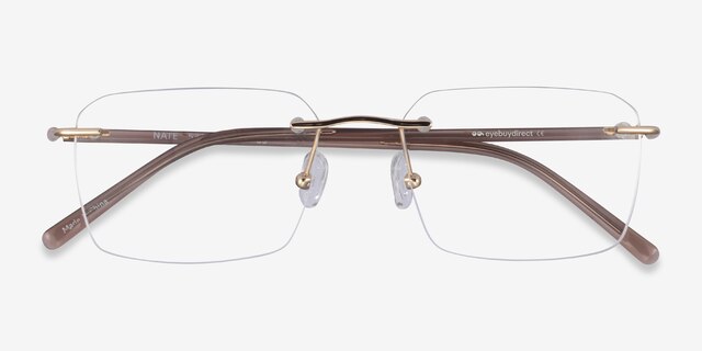 Nate Gold Brown TitaniumEyeglass Frames from EyeBuyDirect, Closed View