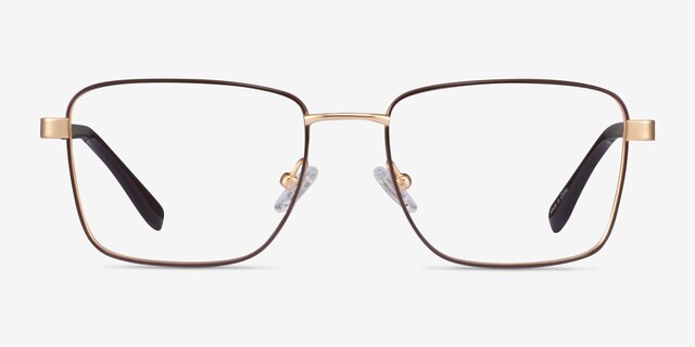 Bolton Gold Brown TitaniumEyeglass Frames from EyeBuyDirect, Front View
