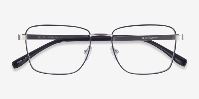 Bolton Silver Black TitaniumEyeglass Frames from EyeBuyDirect, Closed View