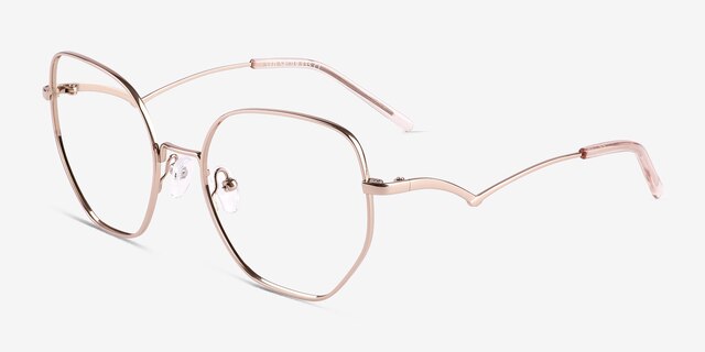 Leo Shiny Rose Gold TitaniumEyeglass Frames from EyeBuyDirect, Angle View