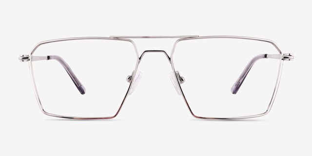 Boreas Shiny Silver TitaniumEyeglass Frames from EyeBuyDirect, Front View