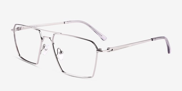 Boreas Shiny Silver TitaniumEyeglass Frames from EyeBuyDirect, Angle View