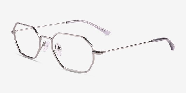 Bidu White Silver TitaniumEyeglass Frames from EyeBuyDirect, Angle View