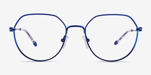 Zeus Round Shiny Blue Full Rim Eyeglasses | Eyebuydirect