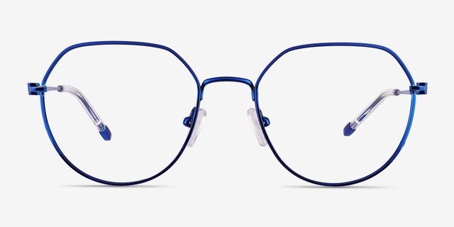 Zeus Shiny Blue TitaniumEyeglass Frames from EyeBuyDirect, Front View