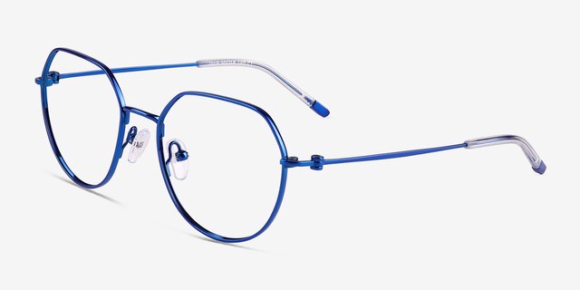 Zeus Shiny Blue TitaniumEyeglass Frames from EyeBuyDirect, Angle View