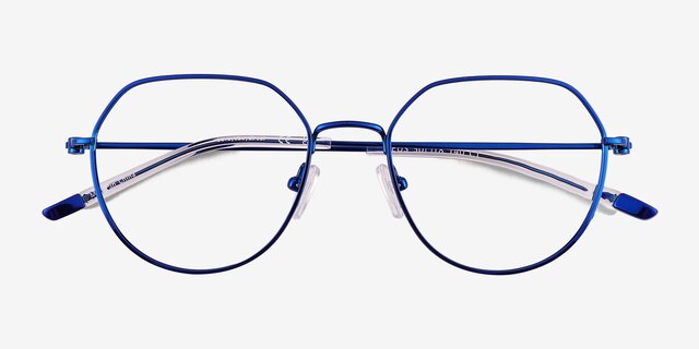 Zeus Shiny Blue TitaniumEyeglass Frames from EyeBuyDirect, Closed View