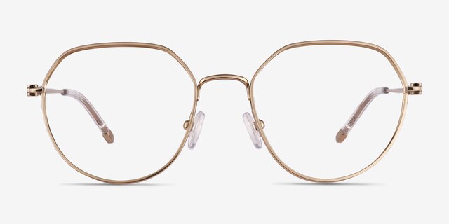 Zeus Shiny Gold TitaniumEyeglass Frames from EyeBuyDirect, Front View