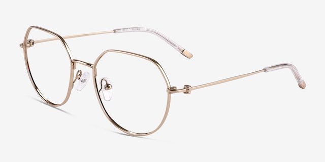 Zeus Shiny Gold TitaniumEyeglass Frames from EyeBuyDirect, Angle View