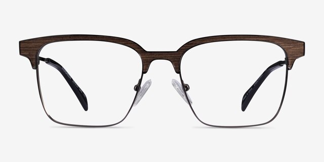 Evergreen Gunmetal & Wood Wood-textureEyeglass Frames from EyeBuyDirect, Front View
