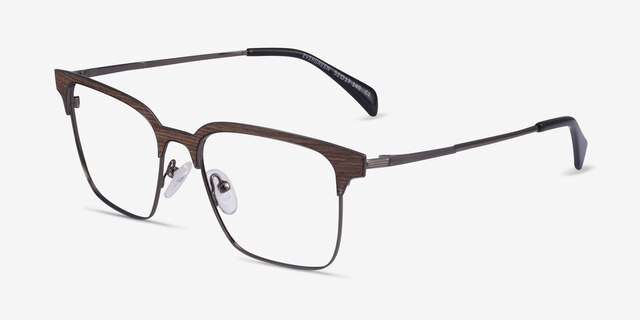 Evergreen Gunmetal & Wood Wood-textureEyeglass Frames from EyeBuyDirect, Angle View