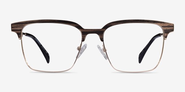 Evergreen Gold & Striped Wood Eco-friendly Eyeglass Frames