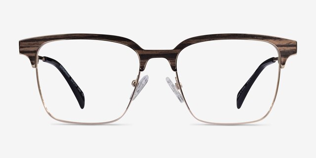 Evergreen Gold & Striped Wood Eco-friendlyEyeglass Frames from EyeBuyDirect, Front View