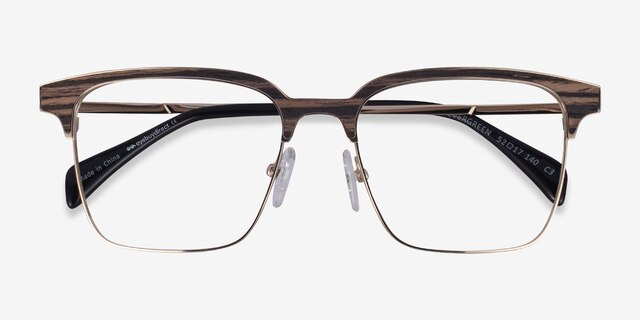 Evergreen Gold & Striped Wood Eco-friendlyEyeglass Frames from EyeBuyDirect, Closed View