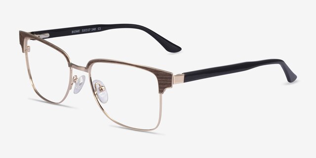 Biome Gold, Black & Wood AcetateEyeglass Frames from EyeBuyDirect, Angle View