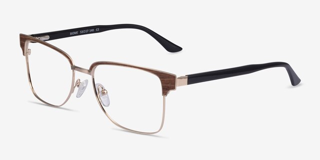Biome Gold, Black & Light Wood AcetateEyeglass Frames from EyeBuyDirect, Angle View